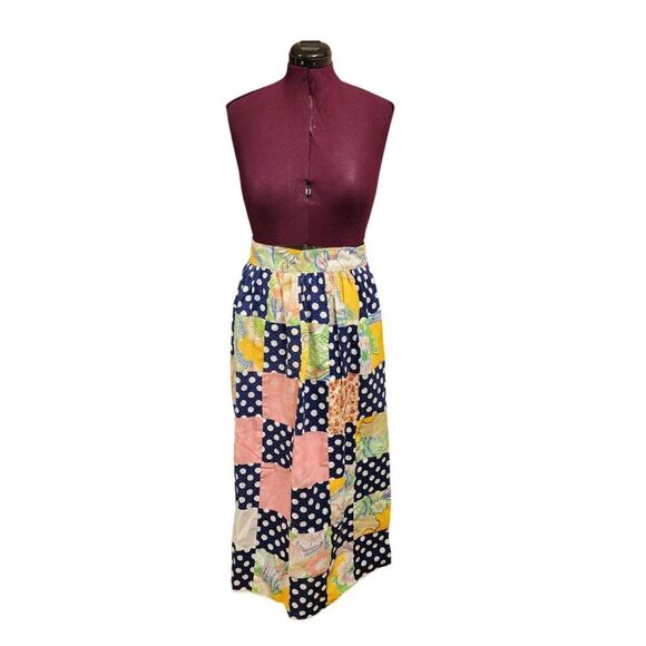 Vintage Patchwork Maxi Boho Sash Tie Polka Dot & Floral Pattern Handmade Apron - Picture 1 of 5